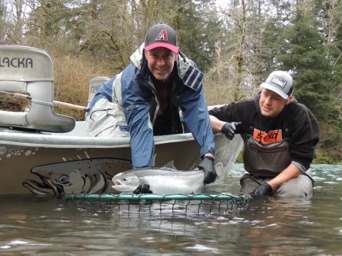 Fishing for steelhead on river